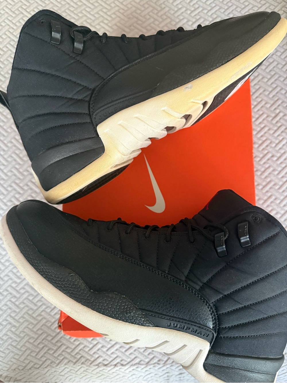 Jordan 12 Retro Nylon - Black and Off-White Retro High-Top Sneakers